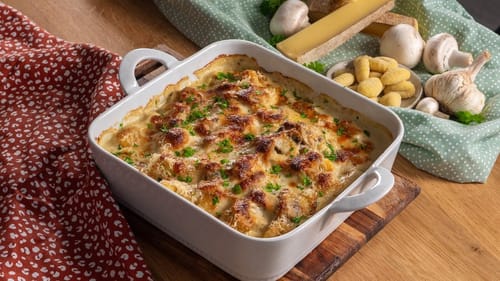 Gratin de gnocchis aux champignons et comté