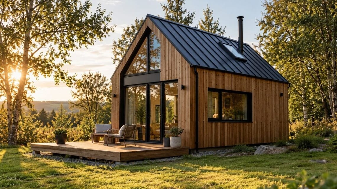 Une tiny house en bois installée sur un terrain