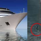 montage montrant un bateau de croisière et la chute d'une passagère à l'eau