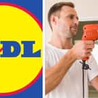 Le logo Lidl / Un homme utilise une perceuse