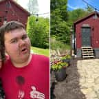 La tiny house rouge de Bobby, sur le thème des trains, installée au fond du jardin de ses parents
