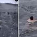 En Russie, un chien pris au piège dans un lac gelé a été secouru par une femme de…65 ans ! 