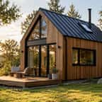 Une tiny house en bois installée sur un terrain