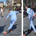 Bruxelles : un policier lance une partie de foot avec un jeune au centre-ville