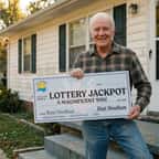 le gagnant avec son chèque de loterie à la main