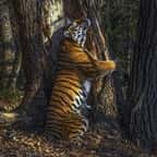 Ce sublime cliché d’une tigresse, blottie contre un arbre qu’elle semble enlacer, a remporté le prix de la photo animalière