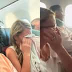 La blogueuse Tomiko Harvey dans l'avion à côté de sa voisine en pleurs