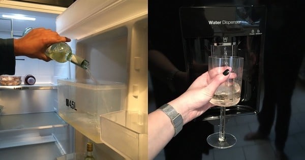 Elle transforme son distributeur de glaçons intégré à son frigo en une  fontaine à vin : l'idée du siècle !