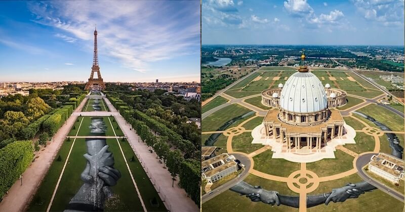 Ce street artiste français réalise une « chaîne humaine » à travers le monde avec des fresques géantes au sol