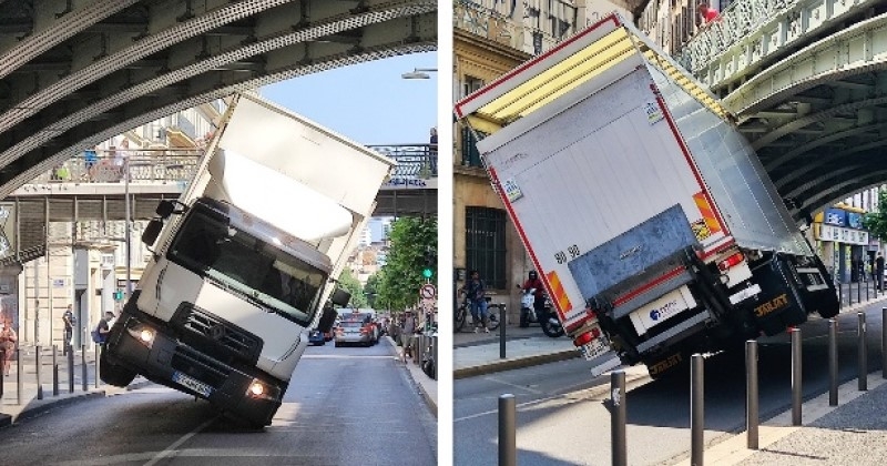 Marseille : un camion se retrouve bloqué en équilibre sous un pont, les images sont spectaculaires