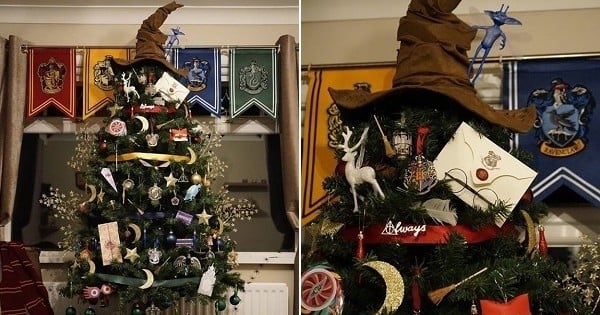 Un sapin de Noël décoré entièrement en phase avec l'univers de Harry Potter : vous allez adorer !