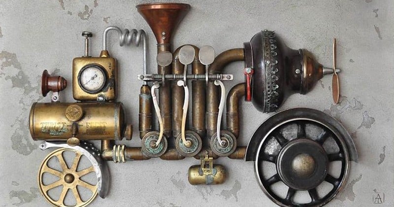 Il réalise de magnifiques sculptures steampunk à partir... de déchets métalliques !