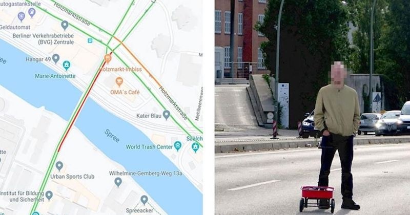 Il crée un embouteillage virtuel en se promenant avec 99 smartphones connectés dans un chariot