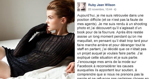 Ce mannequin refuse un shooting photo car on lui demandait de porter de la fourrure... Et elle demande au monde de la mode de se réveiller !