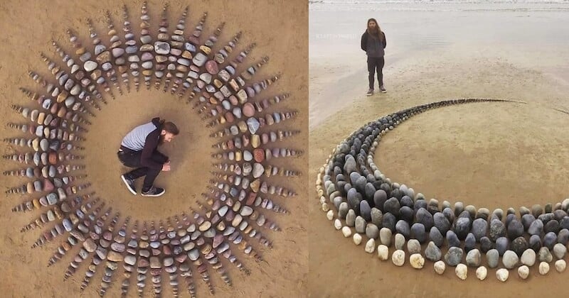 Cet artiste gallois réalise des sublimes oeuvres d'art sur les plages avec des pierres