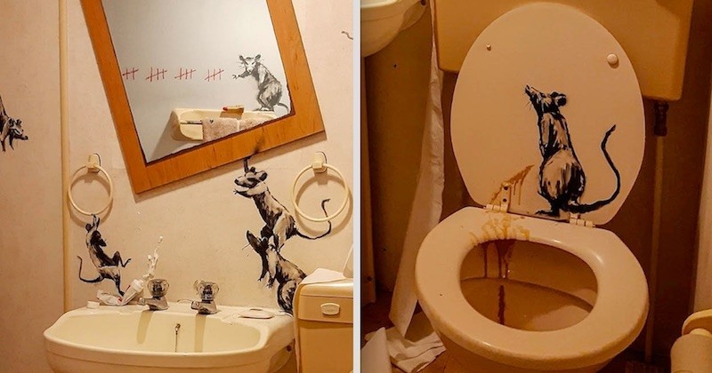 Confiné, le street-artiste Banksy réalise une œuvre dans... ses toilettes