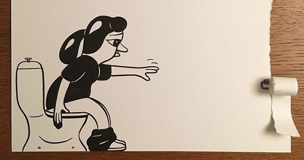 Avec du papier et un feutre noir, il arrive à créer des dessins incroyables en 3D... C'est bluffant de réalisme !