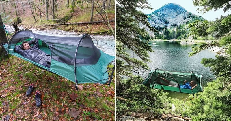 Cette tente-hamac est l'objet parfait pour les amoureux de randonnée et de camping