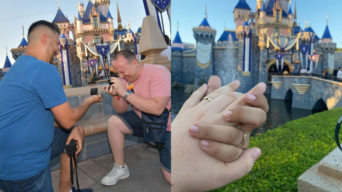 En couple, ils font leur demande en mariage au même moment à Disneyland