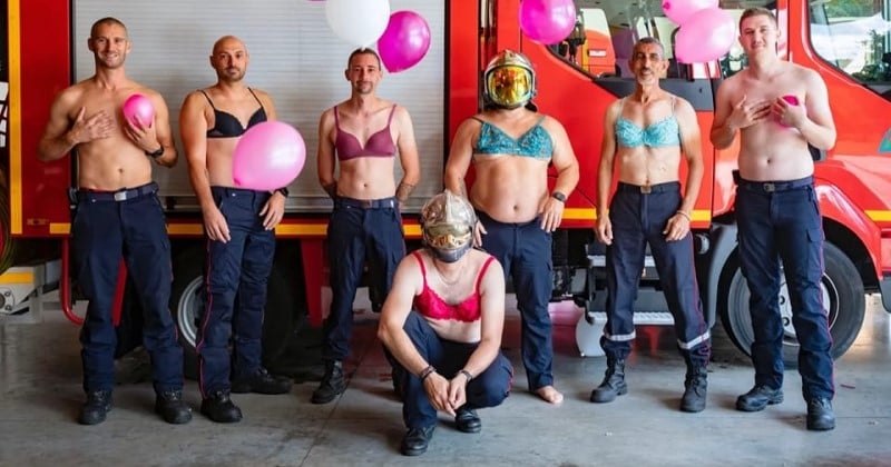 Octobre rose : ces pompiers posent en soutien-gorge en soutien aux femmes qui ont connu une ablation du sein