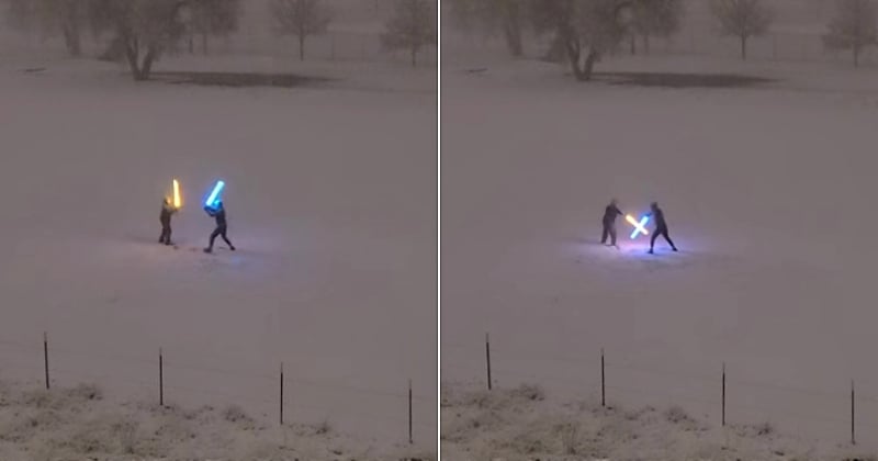 Colorado : elle filme par hasard un combat au sabre laser sous la neige depuis son balcon