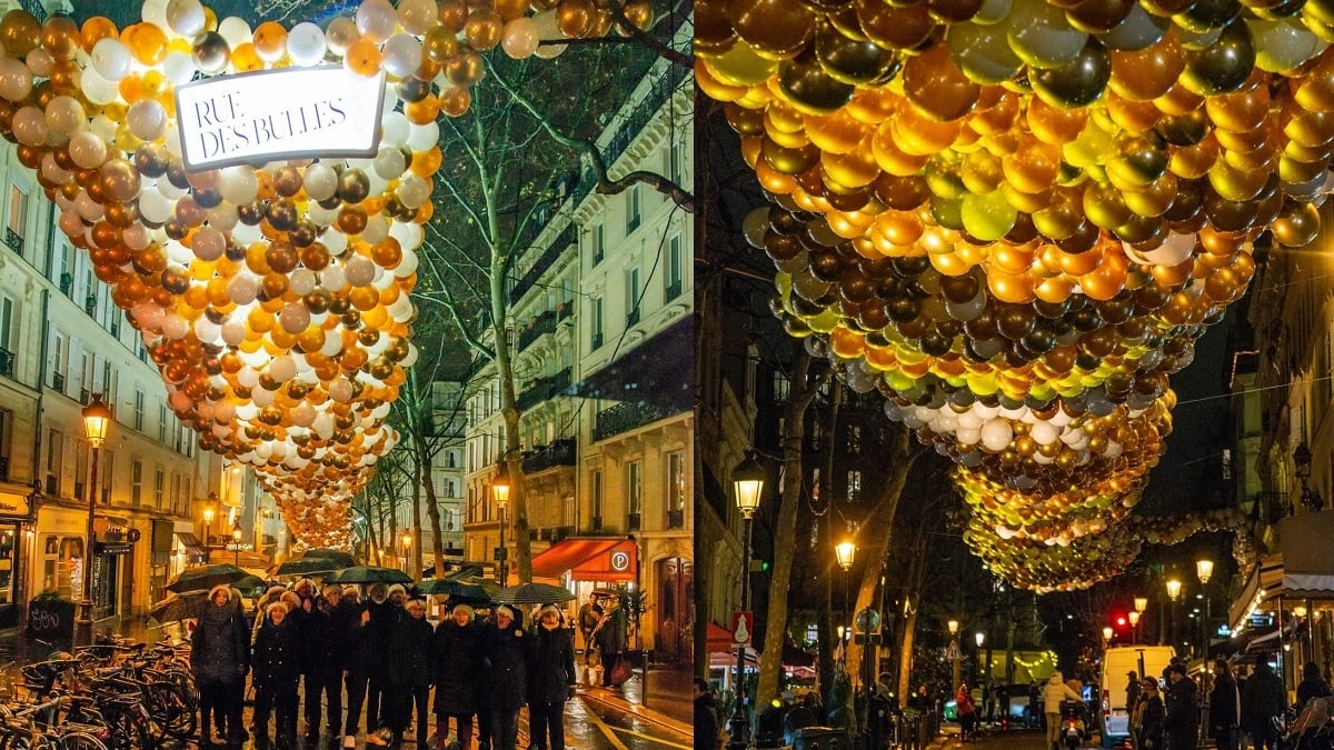 Cette célèbre rue de Paris se transforme pour Noël avec 12 000 ballons biodégradables suspendus dans les airs