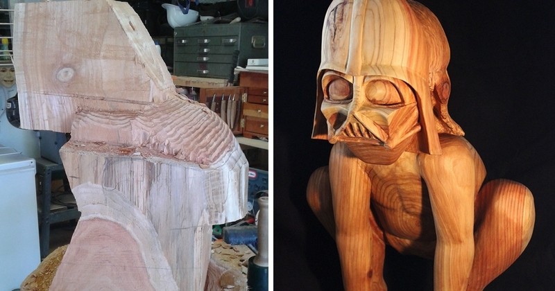 Ce sculpteur a réalisé une impressionnante sculpture sur bois pour ses enfants, fans de Star Wars : c'est à la fois dingue... et bizarre !