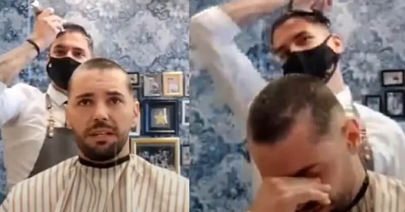 Atteint d'un cancer, il fond en larmes lorsqu'il voit son ami coiffeur se raser la tête par solidarité