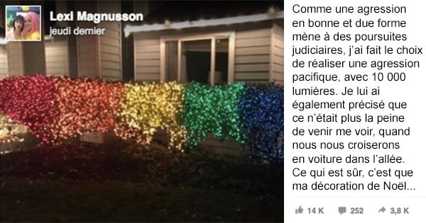 Elle apprend que ses nouveaux voisins sont homophobes et décide de décorer sa maison avec 10 000 lumières aux couleurs du drapeau gay