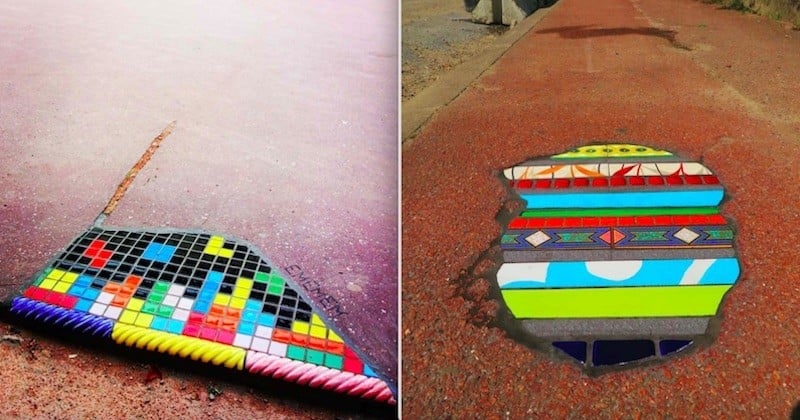 Des mosaïques pour en finir avec les nids-de-poule, la technique originale et esthétique de ce street-artiste	