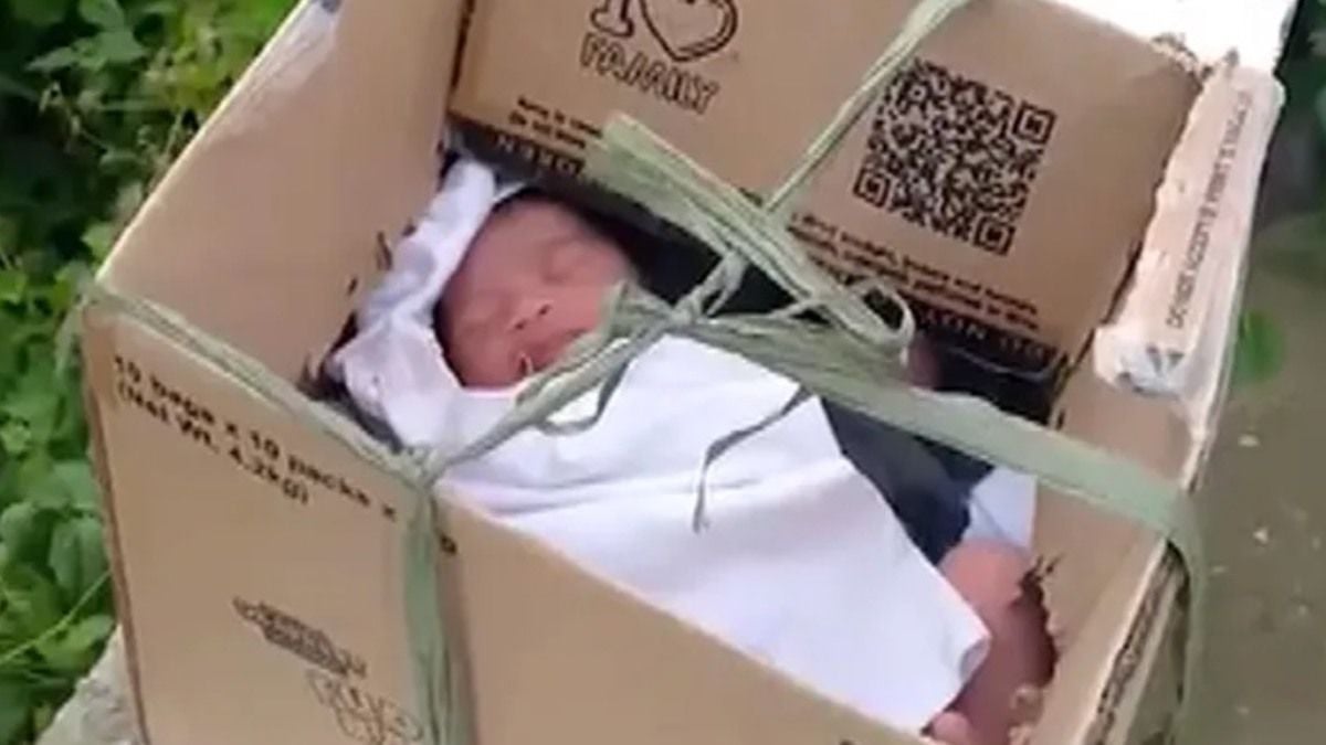 Un bébé de quelques heures abandonné dans une boîte en carton sur le bord d'une route, avec son cordon ombilical coupé
