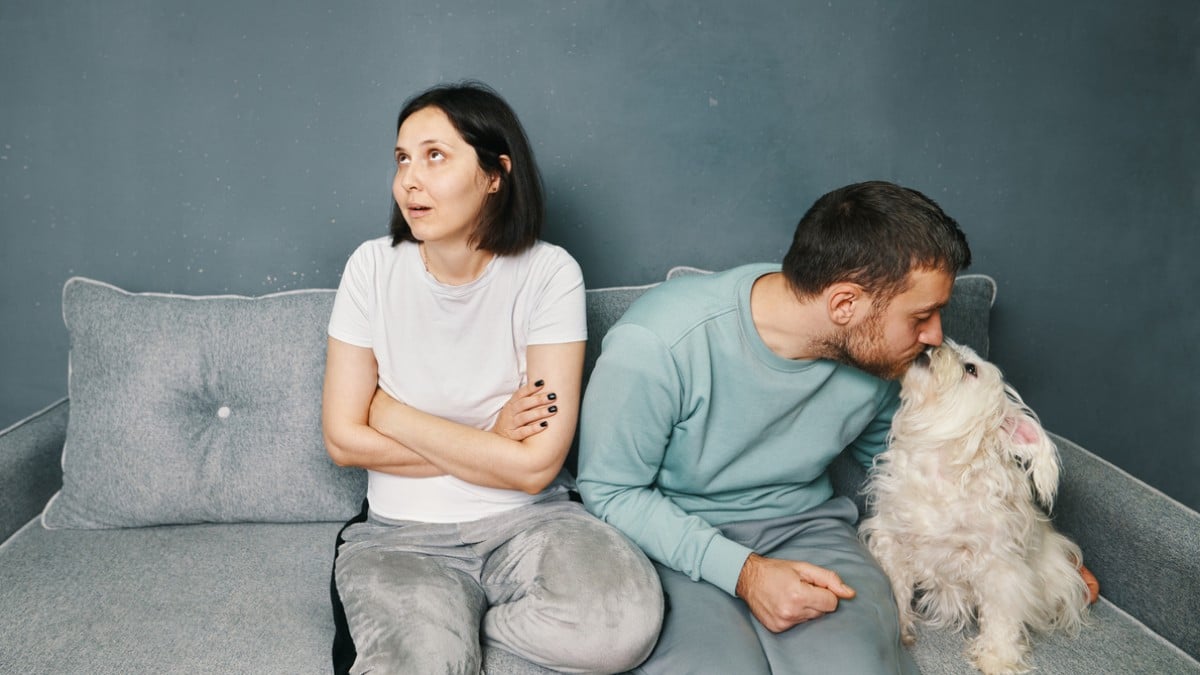 Un couple en désaccord avec un chien