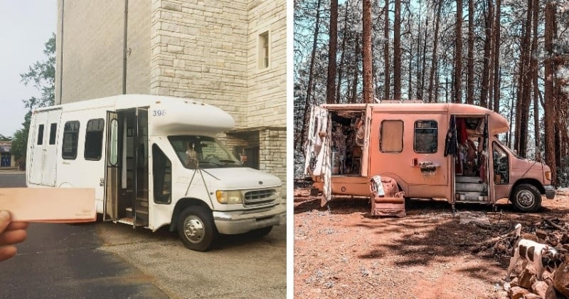 Une femme transforme une vieille camionnette en maison roulante, le résultat est incroyable !