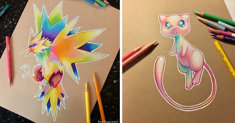 Fan de Pokémons, cette jeune Américaine leur redonne vie dans une série de dessins colorés et géométriques !