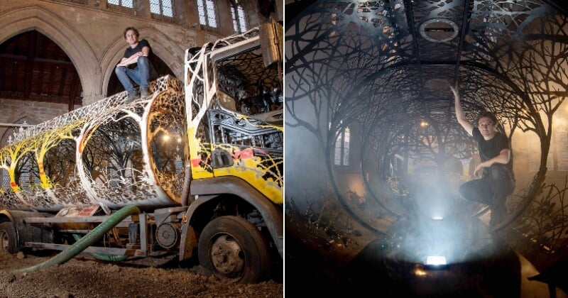 Ce sculpteur hors pair a transformé un camion-citerne en dentelle avec des motifs d'arbres pour défendre l'environnement