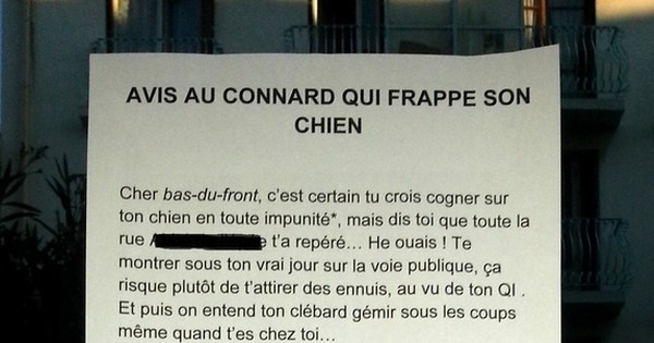 Un homme maltraite son chien, tout l'immeuble l'entend ! Son voisin lui laisse un mot pas comme les autres pour qu'il cesse cet acte ignoble !