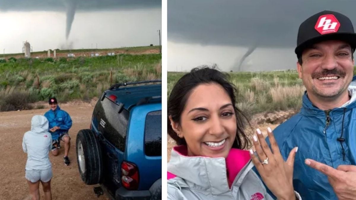 Un couple de chasseurs de tempêtes se fiance devant une... tornade 