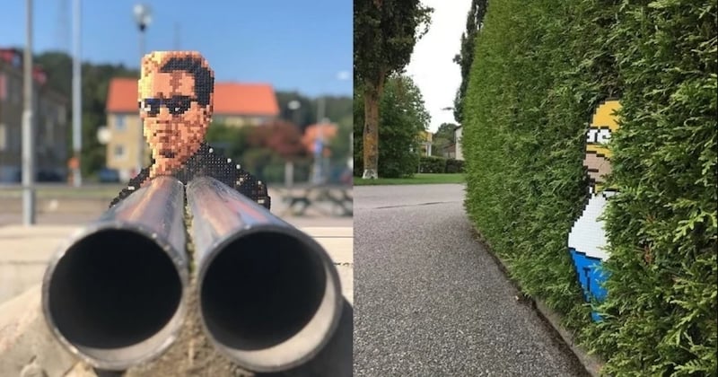 Un artiste décore les rues de ses oeuvres pixélisées inspirées de la pop culture