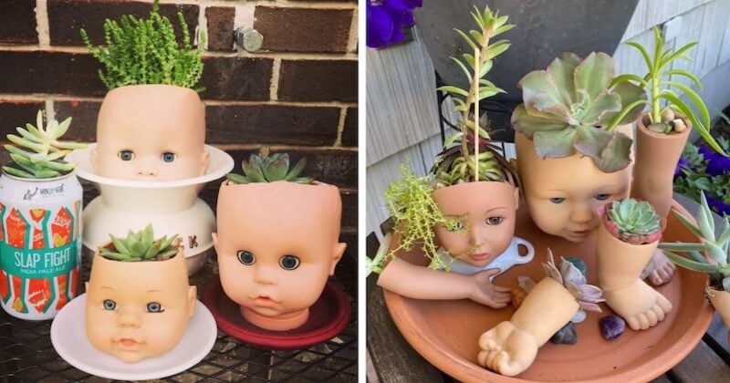 Transformer les têtes de poupées en jardinières, la tendance déco