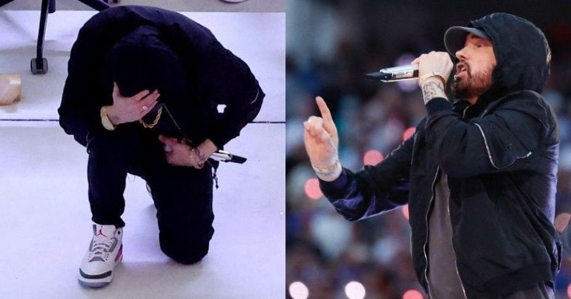 Super Bowl LVI : Eminem genou à terre en soutien à Colin Kaepernick, l'image forte du show de la mi-temps