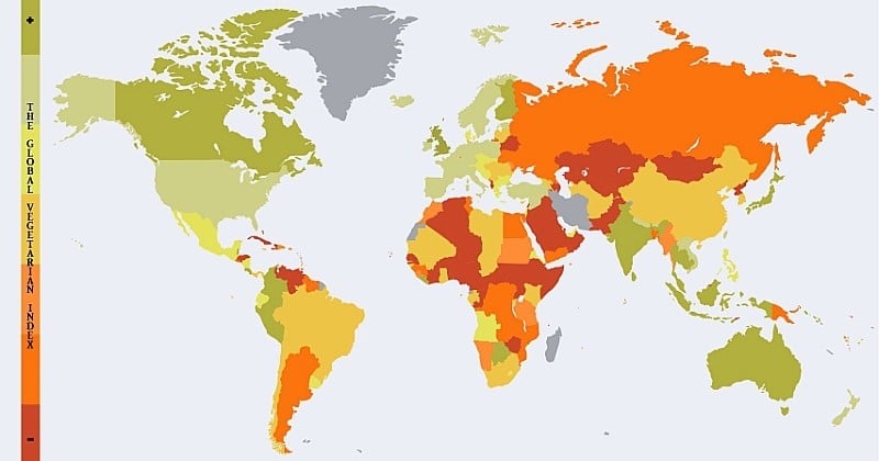 Cette carte montre les meilleurs pays du monde pour les végétariens