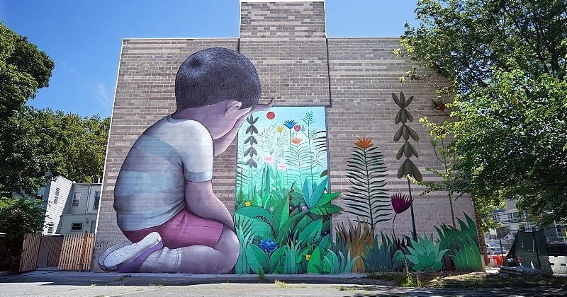 Les oeuvres de ce street-artiste rendent hommage à l'innocence des enfants, et le résultat est merveilleux 