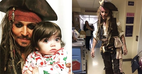 Johnny Depp reprend le costume du capitaine Jack Sparrow pour rendre visite aux enfants malades à Londres. Émouvant !