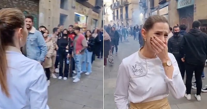 Vidéo : elle fond en larmes en découvrant le nombre de personnes venues assister à l'ouverture de sa pâtisserie