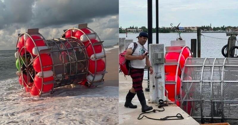 Il projetait une traversée en mer à bord d'une roue flottante, semblable à celle d'un hamster, son aventure a tourné court