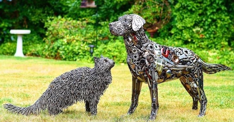 Ces sculptures d'animaux, réalisées à partir de matériaux recyclés, sont à couper le souffle
