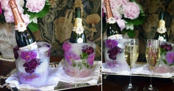 Pour impressionner vos convives, réalisez un seau à champagne... en « glace fleurie » !