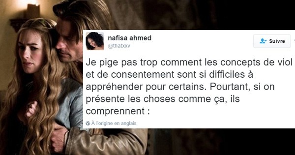 En à peine quelques tweets, elle explique la différence entre le viol et le consentement à ceux qui n'ont toujours pas compris comment ça fonctionnait