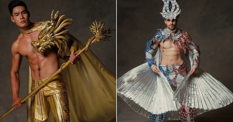 33 hommes posent avec les tenues traditionnelles de leurs pays