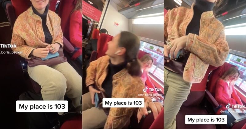 Elle prend place sur un siège de train qui n'est pas le sien et ne comprend pas où est le problème